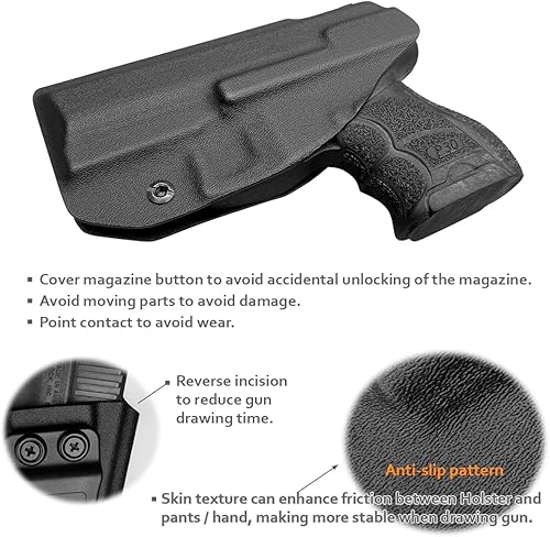 Miniatura 4 de Funda HK P30SK, funda Kydex IWB para pistola Heckler & Koch (H&K) P30SK de 0.354 in - Cintura interior oculta - Accesorios para pistola H&K P30SK -