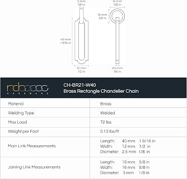RCH Hardware CH-21-MS Brass Chandelier Chain, Matte Silver (1 Foot)