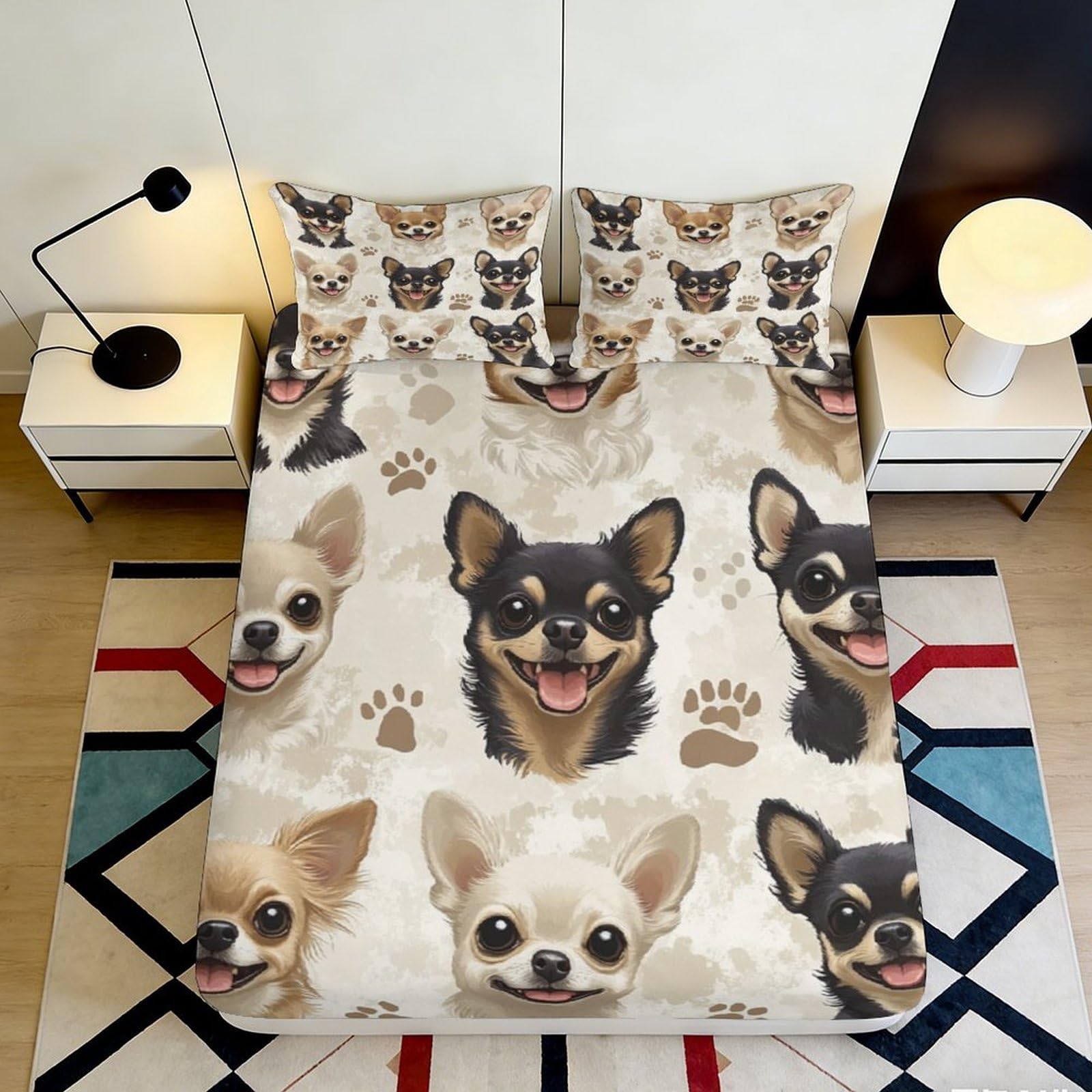 Pnayamiorkfel Style-7 3D Printed Cartoon Chihuahua Fitted Sheet Microfiber Soft Paw Dog Bed Cover For Bedroom Guest Room Decor 90X200x25cm
