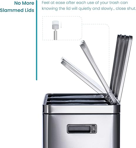 Miniatura 3 de Home Zone Living Cubo de basura de cocina de 16 galones con 3 compartimentos para una capacidad total de 60 litros