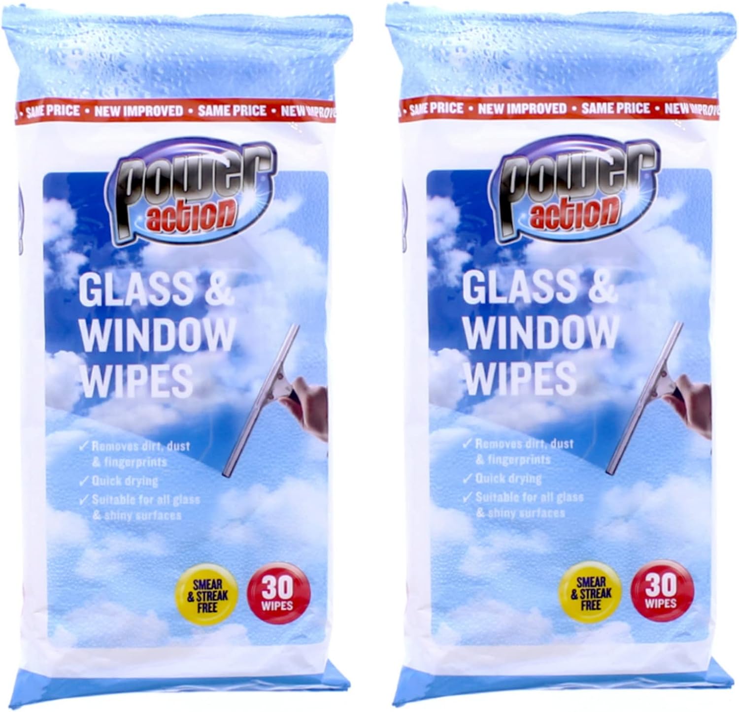 Power Action Glass & Window Wipes (30) Pack of 2 Amazon.co.uk