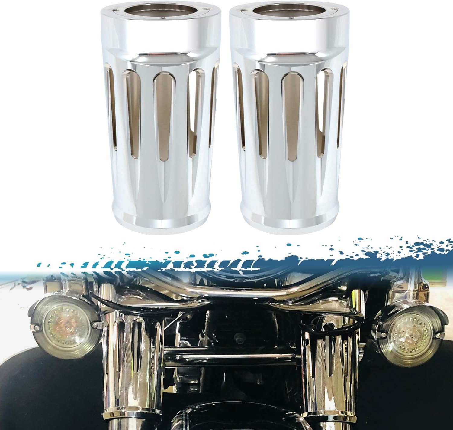 Motorcycle Upper Fork Boot Slider Covers Protective Shells Compatible with Harley Touring Street Glide Road King Electra Glide Trike Models 1980-2024 (Chrome)