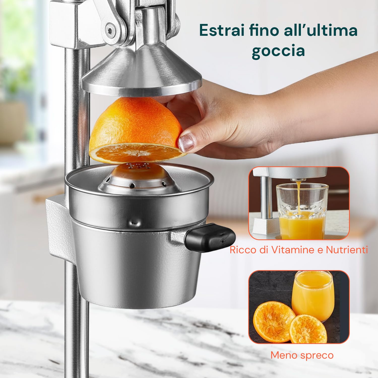 Avilia - Spremiagrumi Professionale a Leva in Ghisa con Filtro Inox 304 Spremiagrumi Manuale per Arance e Limoni con Pressione Potente Uso Domestico e Bar Struttura Ultra Resistente