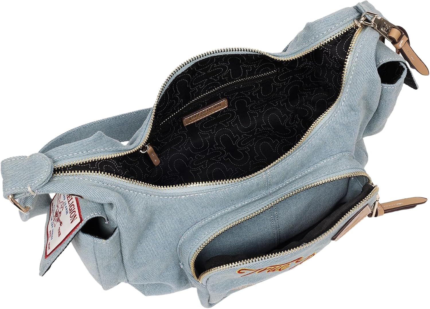 True Religion Denim Hobo Bag | Denim | Hobo Bags for Women with Logo Patches | Shoulder Purse | Casual Street Style Womens Handbag