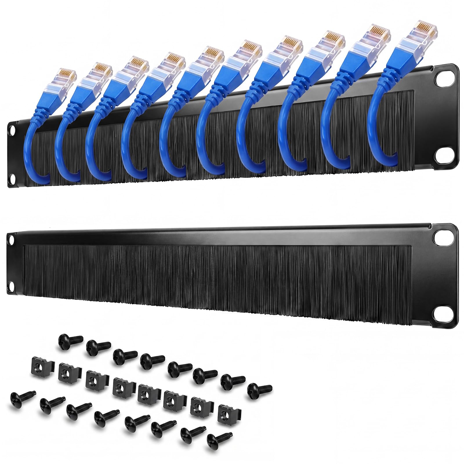 Pass-through Organizer for Server Racks/enclosures, Airflow Management & Dust Seal, Cold Rolled Steel, Black Zonon 2 Pack 1u Brush Strip Cable Management Panel, 19-inch Rack Mount