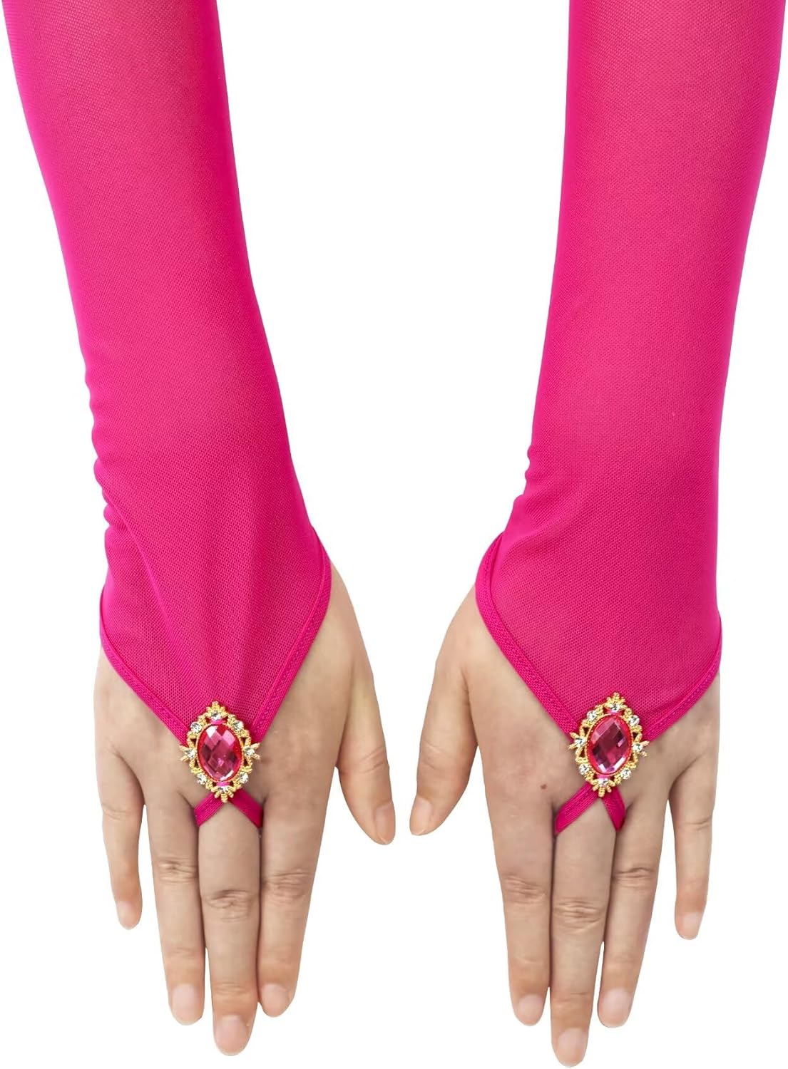 Opera Long Fingerless Gloves for Bridal Wedding Party Costume Stretchy Glove Mesh and Drill Gloves - Image 3