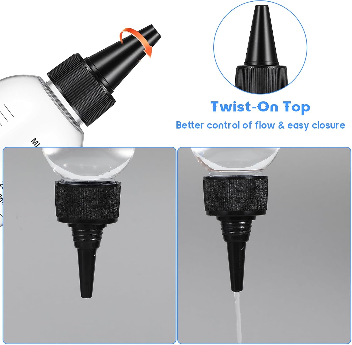 4-Pack Hair Bottle Applicator,250ml Oil Bottle for Hair,Plastic Hairs Color Bottles,with Clear Graduated Scale Twist-On Top Tip Cap,for Root Touch-Up, Scalp Dye & Hairs Oil (2 Colors)