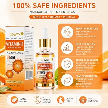Vitamin C Serum For Face, Anti Aging Formula with Vitamin C, Hyaluronic Acid, Vitamin E Brightening Serum Improve Appearance of Dark Spots, Tone, Fine Lines & Wrinkles