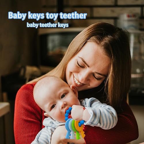 Miniatura 6 de Baby Keys - Juguetes mordedores de silicona para 3 a 18 meses, juguete de llaves de dentición para bebés, textura suave y elevada para calmar las