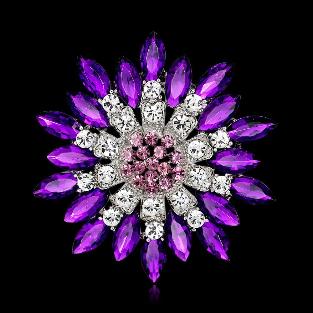 Rhinestone Sunflower Brooch for Women Sparkling Cubic Zirconia Flower Brooch Pin Elegant Large Crystal Floral Lapel Pin Dainty Clothing Hat Bag Accessories Christmas Wedding Bridal Birthday Jewelry image 4