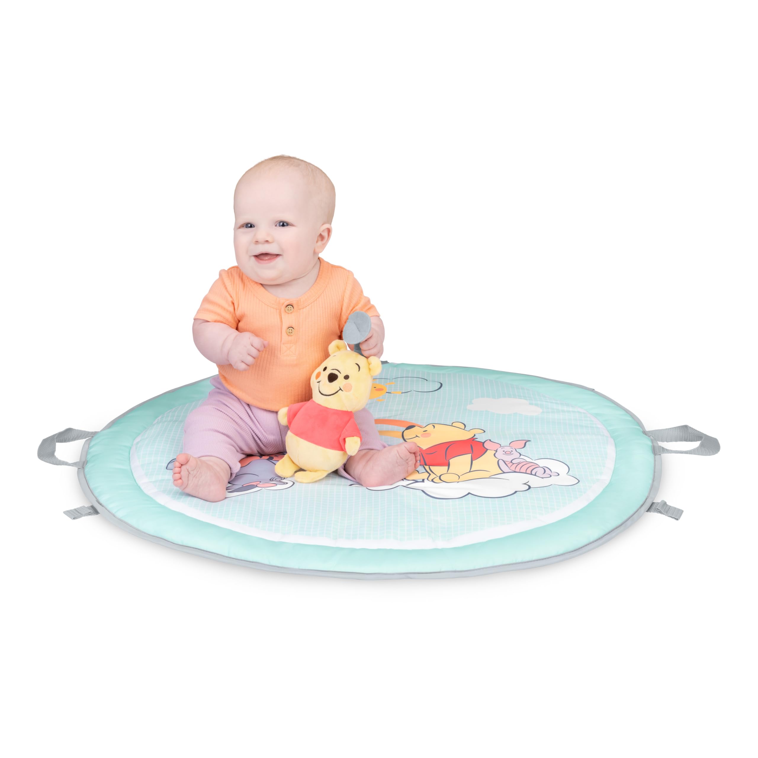 Bright Starts Disney Baby Winnie The Pooh Hunny Hangout Gimnasio de Actividades para bebé, cojín para el Tiempo Boca Abajo y Manta Reversible, 5 Juguetes incluidos, Unisex, Desde recién Nacido
