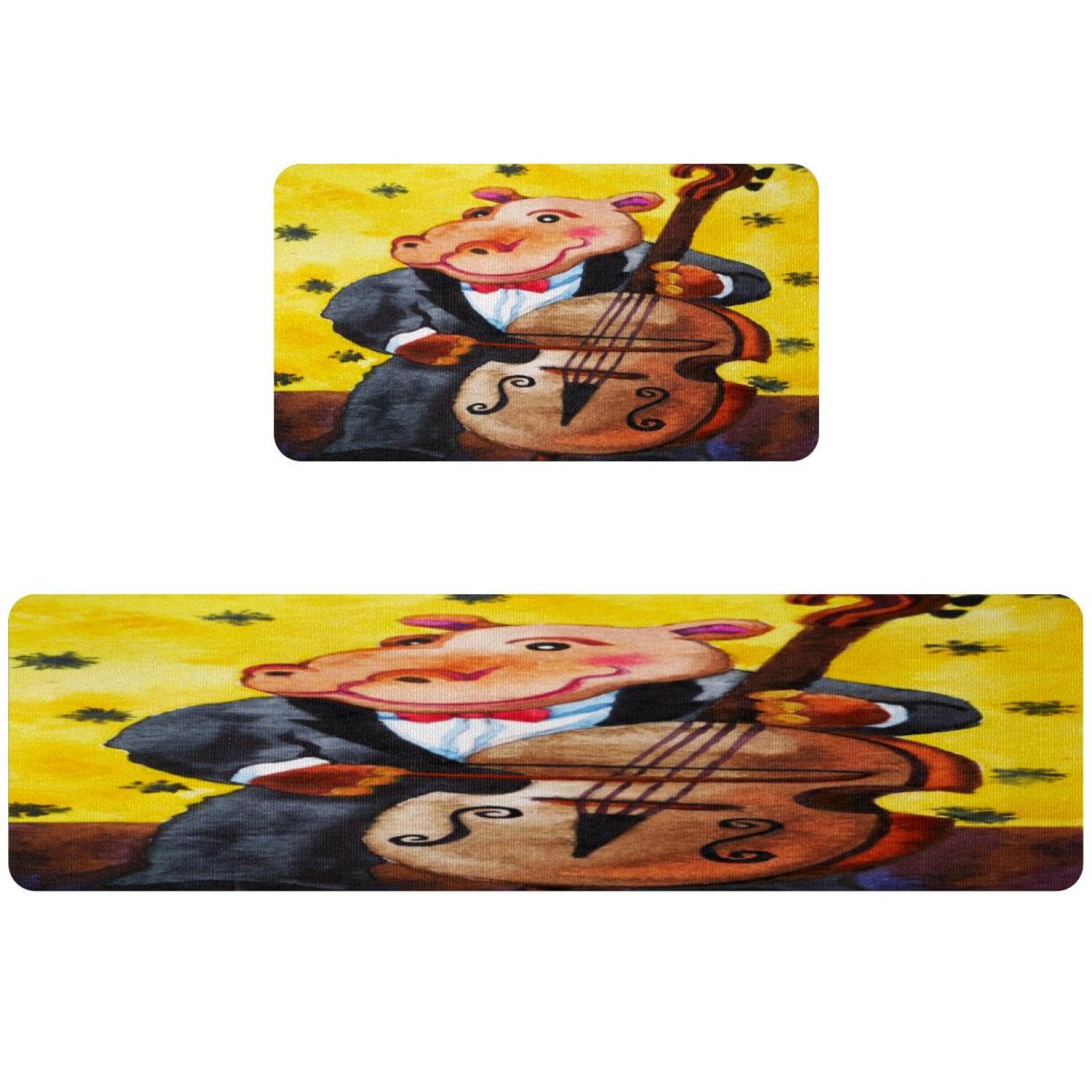Alfombra de cocina de 2 piezas VAPOKF con diseño de hipopótamo lavable