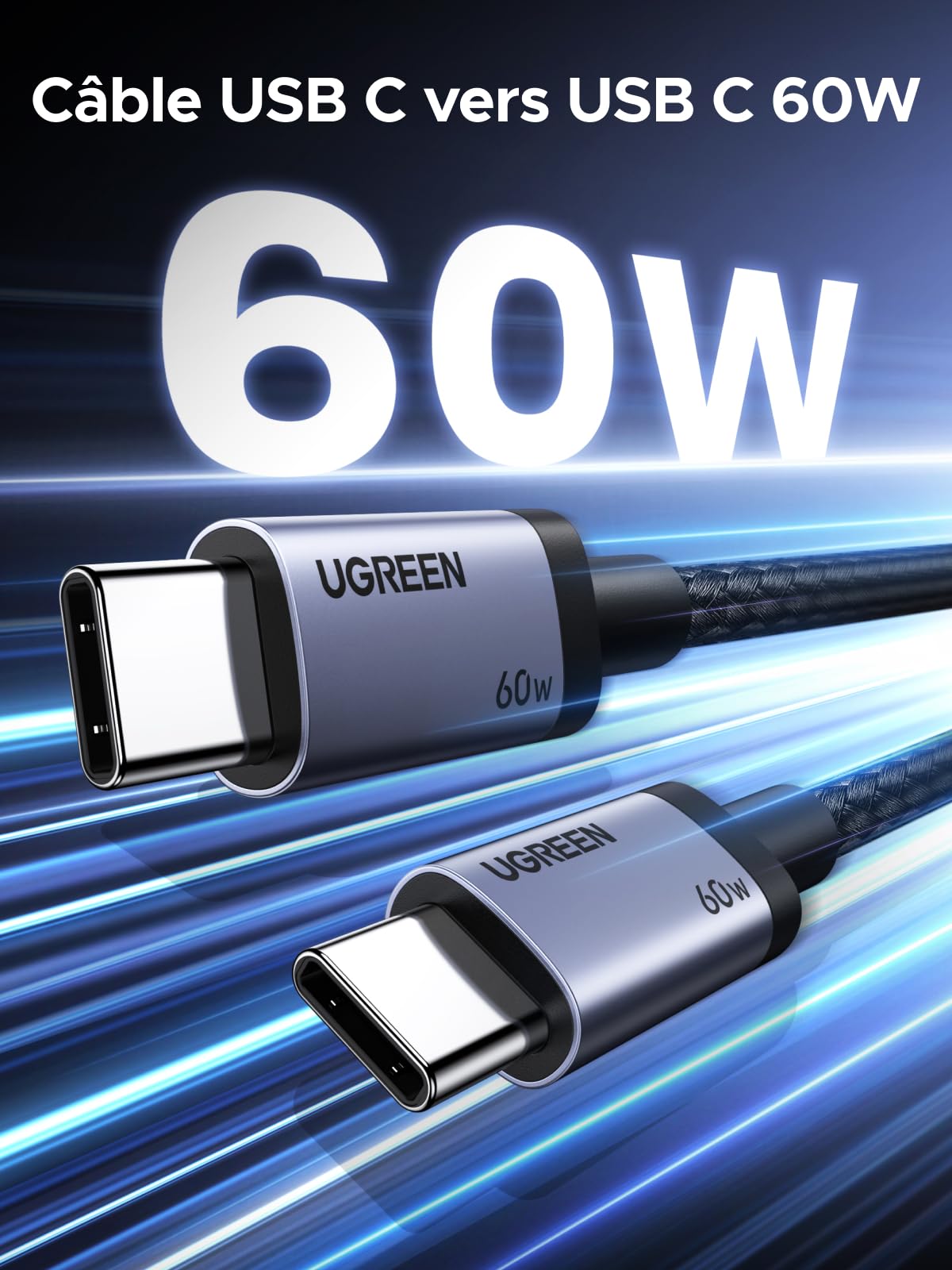 Image secondaire de UGREEN Câble USB C vers USB C 60W - Charge Rapide et Transfert de Données
