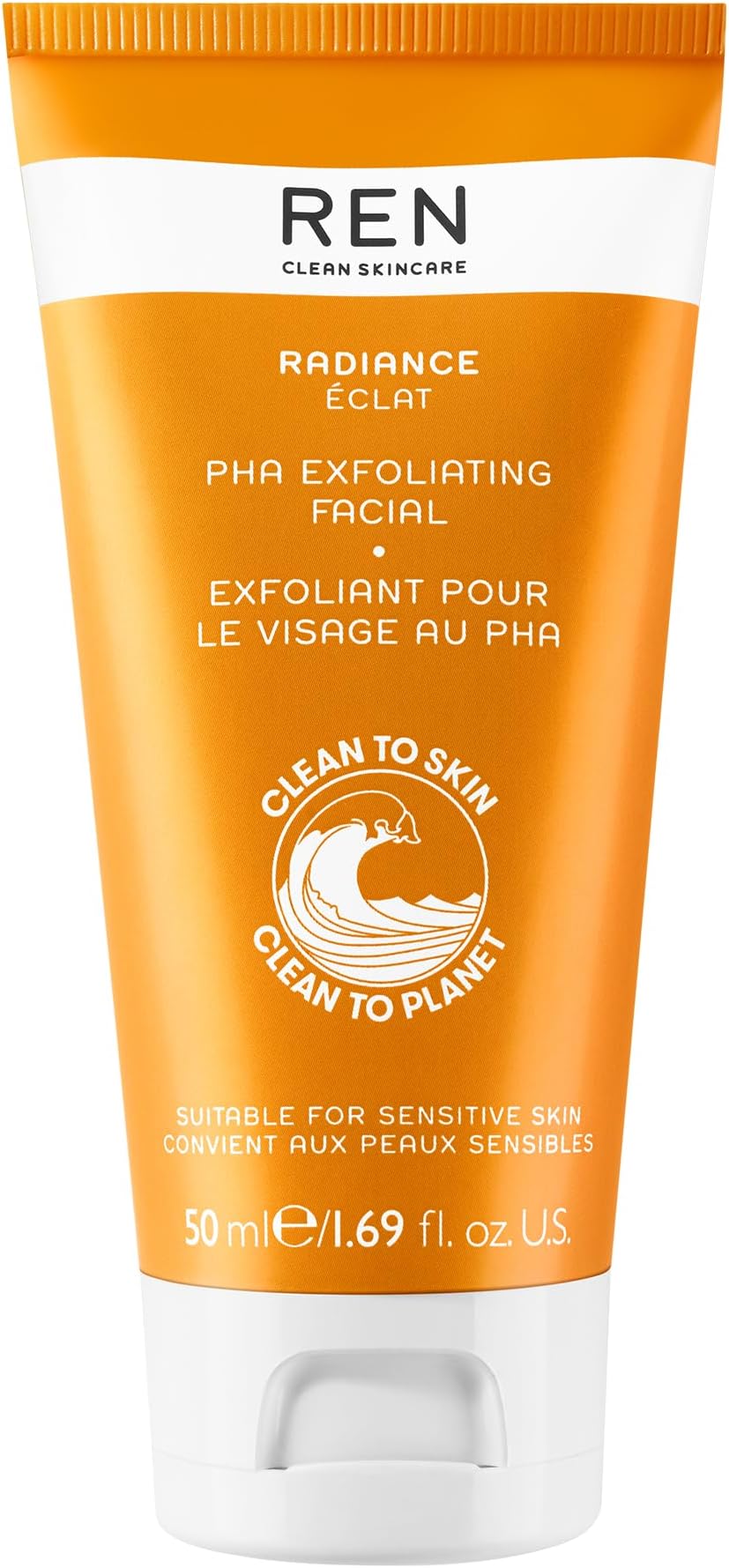REN Clean SkincarePHA Polyhydroxy Acid Exfoliating Facial - Gentle Brightening Exfoliator for Face, Chemical, Enzymatic, & Physical Exfoliants, Exfoliant Suitable for Blemish Prone & Sensitive Skin