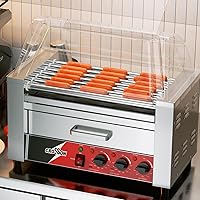 Vista 5 de CROSSON Hot Dog 7 Roller with Bun Warmer&Transparent Sneeze Guard,Commercial 7 Nonstick 304 Roller Grill Cooker Machine