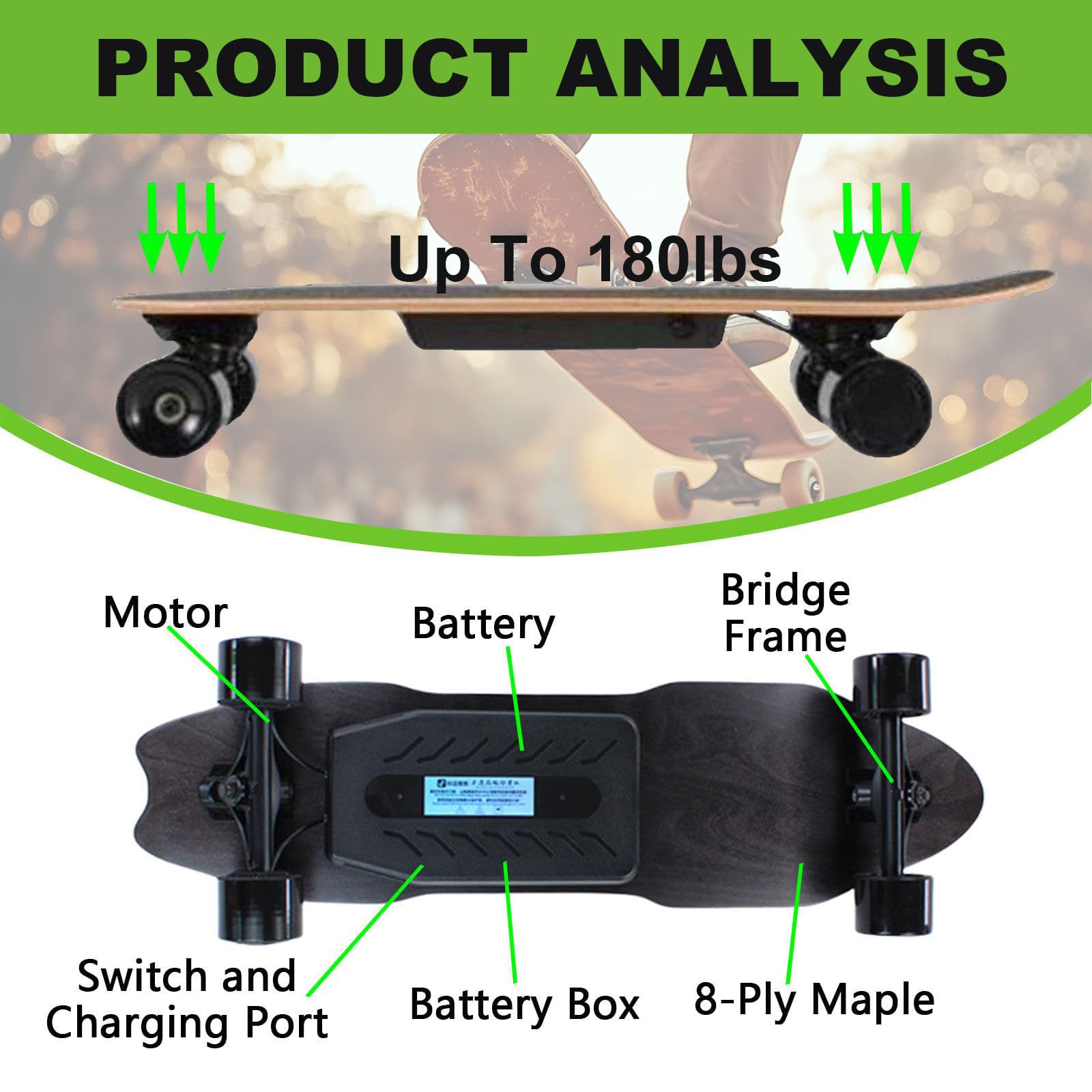 Skateboard électrique avec Télécommande, 7 Plis D'érable, Autonomie 8/15/22/30 Km, 4 Vitesses, Vitesse Maximale 25 Km/H, Longboard Idéal pour Les Trajets Domicile-Travail des Débutants 30KM