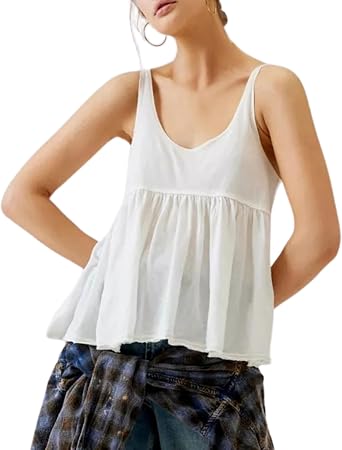 InterNos Womens Summer Flowy Tank Tops Sleeveless Strap Ruffle Shirts Babydoll Tunic Tank Peplum Tops