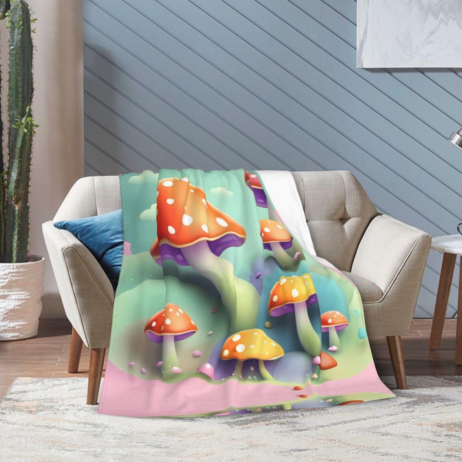 Dreamy Little fungo stampato, coperta in flanella alla moda, coperta accogliente morbida e calda coperta per divano, coperta per camera da letto, 127 x 101 cm