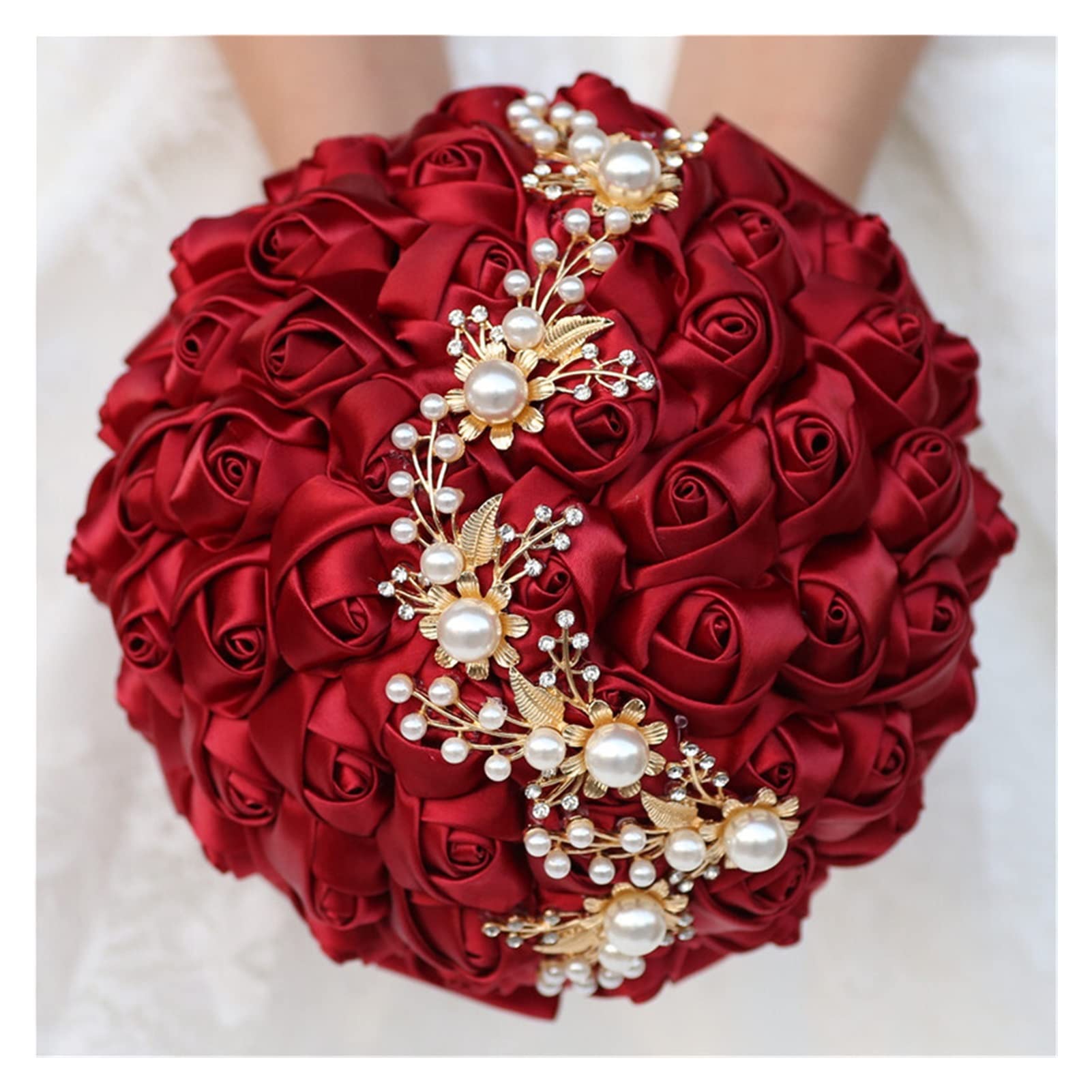 Ramo de Bodas Hechas a Mano Pearls Brooch Bouquet Accesorios de Boda Bouquet Flores de Boda Bridal Bouquets (Color : 15cm Wine Red)