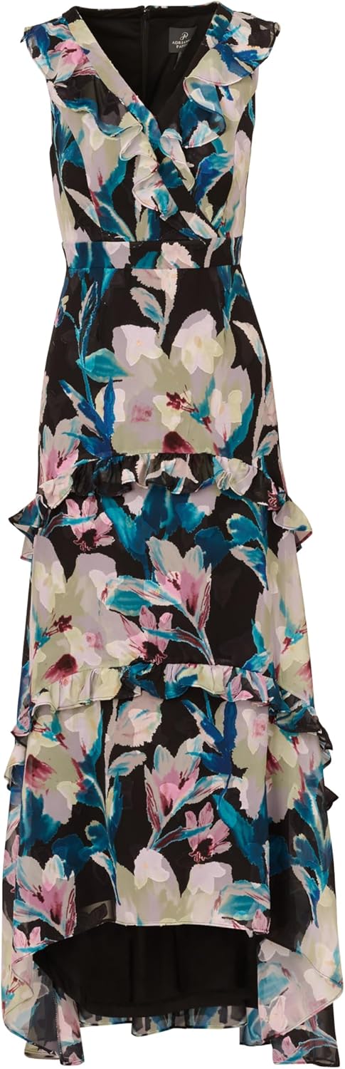 Adrianna Papell Womens Floral Ruffle Chiffon Gown - Image 5
