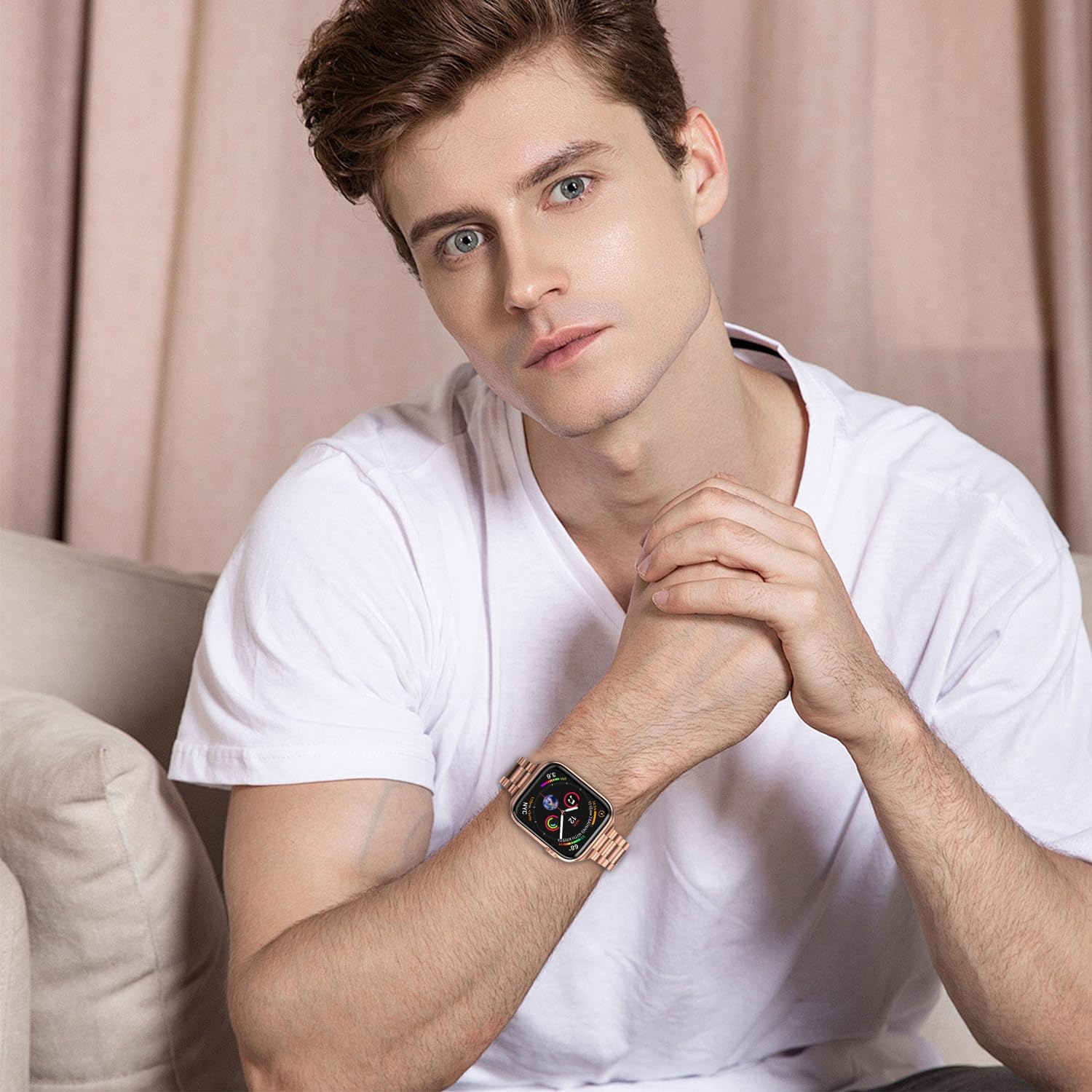 chuangshiji Compatible with Apple Watch Band 38mm 40mm 41mm Women Men, Metal for iWatch Band Series 9/8/7/6/5/4/3/2/1/SE (Rose Gold, 38mm/40mm/41mm) - Image 8