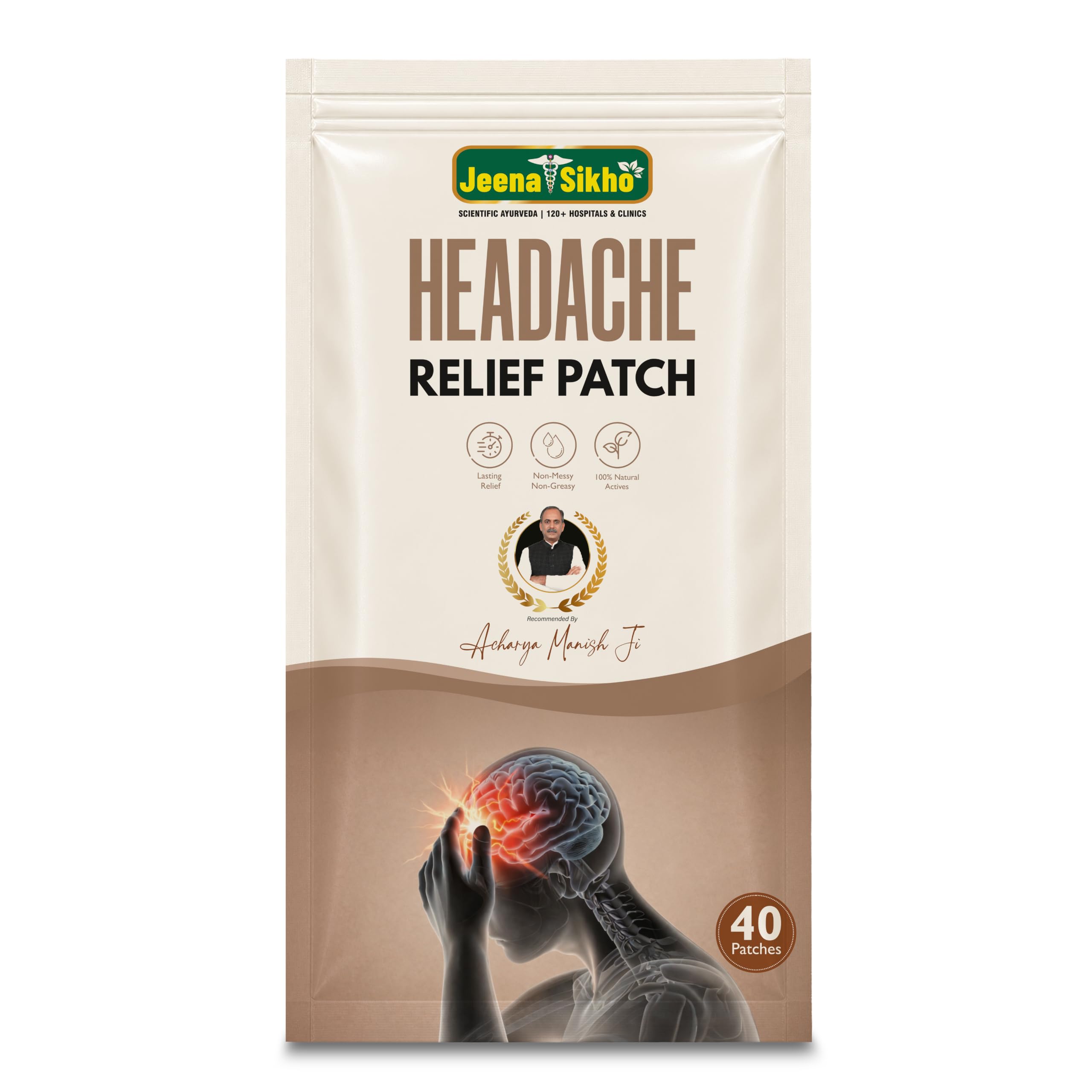 Jeena Shikho Headache Relief Patch | Natural Herbal Cooling Strips Infused with Gandhpura, Menthol & Camphor for Head & Temple Comfort - Non-Greasy & Fast-Acting - 40 Patches