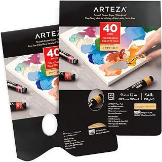 ARTEZA Disposable Palette Paper Pad, 9x12 Inch, Pack of 2, 80 Sheets, 54 lb, Glue-Bound, Bleed-Proof Paint Palette with Thumb Hole