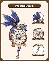 Vista 5 de 3D Wooden Puzzles for Adults, Blue Dragon Clock with Pendulum Model Kit, 3D Puzzles for Adults Room Home Decor DIY Wall Clock Kit, Holiday Birthday