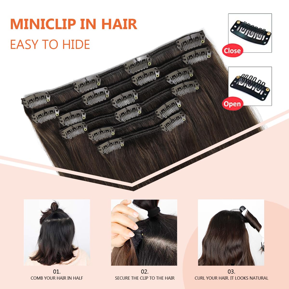 XDhair Extension Capelli Veri Clip 45cm 120g 6pcs Dal Nero al Castano Con Biondo Caramello Estensioni Dei Capelli Umani Reali (C#1B/4/27-18)