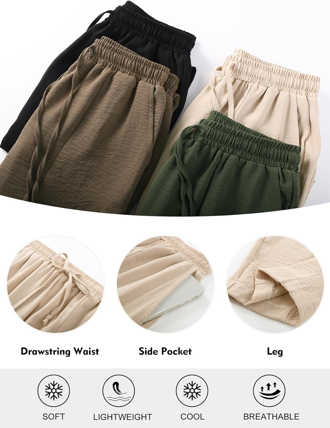 Flygo Women's Wide Leg Baggy Pants Casual Elastic High Waisted Palazzo Harem Slacks Ankle Length Loose Trousers with Pockets - Image 6