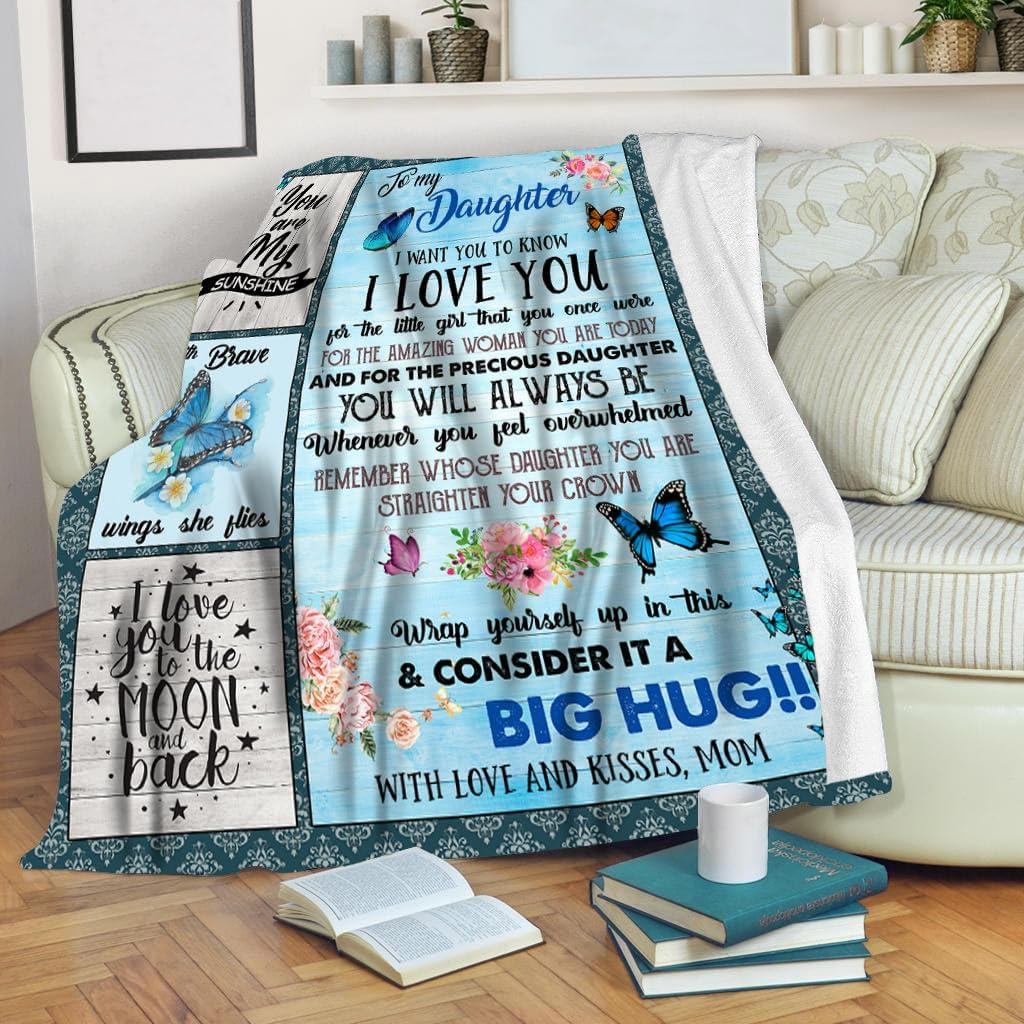 for Mom from Daughter & Son – Blanket 60" x 80", Soft Fleece Throw, Blue Floral, Cozy Bed/Couch Throw, Sentimental Gift for Mom Birthday, Warm Inspirational Blanket - Image 3