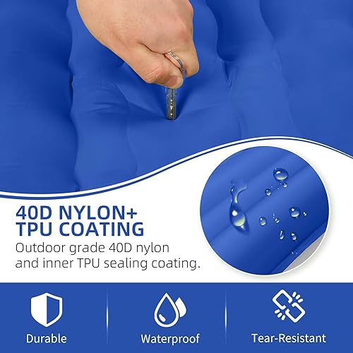 Miniatura 5 de Colchoneta de dormir para camping, extra gruesa de 5 pulgadas, con almohada, bomba de pie integrada, almohadillas inflables compactas para acampar,