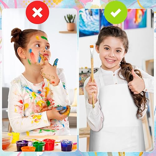 Miniatura 4 de PLULON 15 delantales para niños con 2 bolsillos, delantales de pintura para niños a granel, delantales de pintura ajustables para niños, delantales