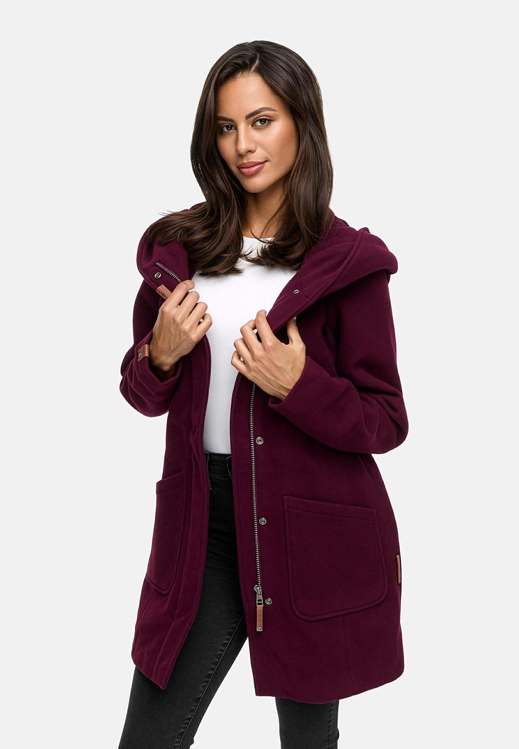 MARIKOO Damen Mantel in Wollmantel-Optik warmer Trenchcoat mit Kapuze Maikoo XS-5XL