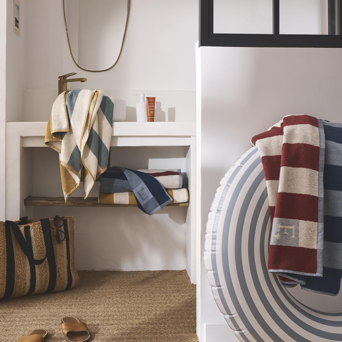 ESSIX Drap de Plage imprimé en Coton, Transat Marin, 86 x 180 cm
