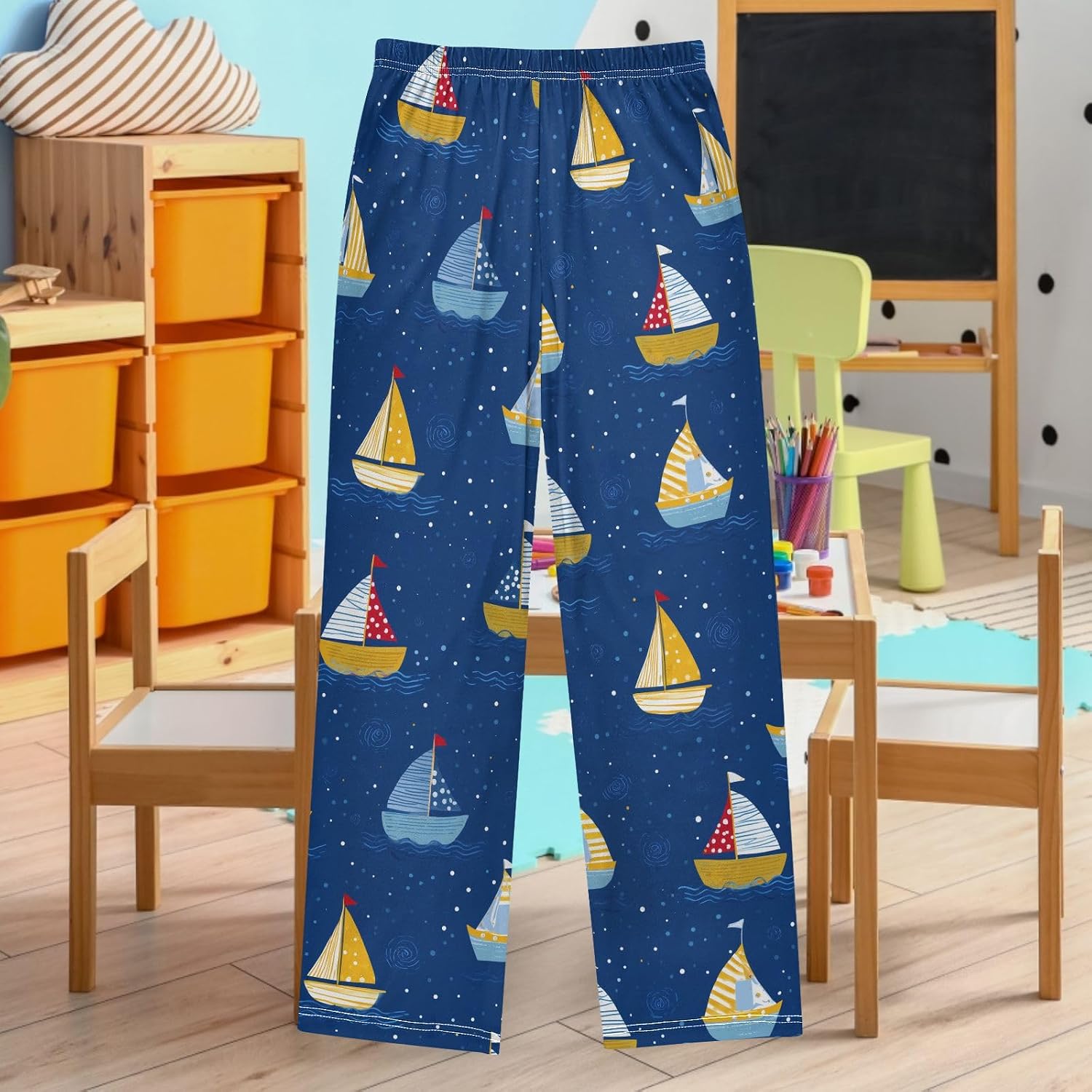 visesunny Boys' Pants Cartoon Sailboats Jogger Pants Elastic Waist Long Bottoms Trousers S-XL