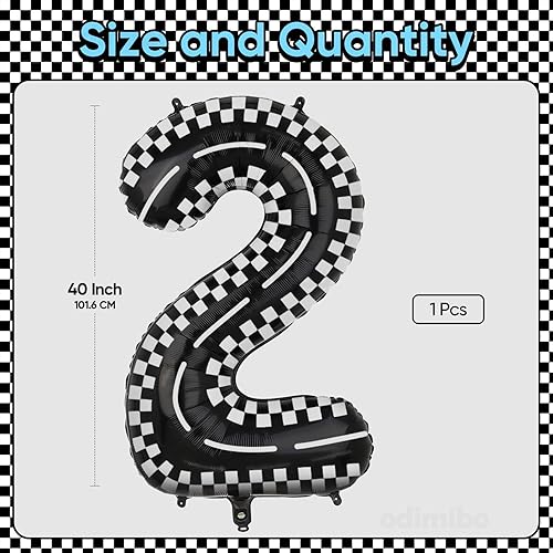 Miniatura 2 de Globos de helio de auto de carreras gigante de 40 pulgadas, 2 globos de aluminio Mylar negro número 2 para dos, decoración de cumpleaños rápido