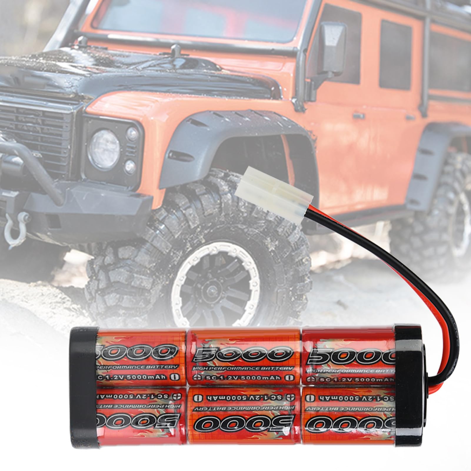 CHICIRIS Batteria Batteria da 5000MAH Ni MH 7.2V 5000MAH NIMH Ricaricabile Ad Alta capacità RC con Connettore per Auto da Corsa RC HPI Associata (BLACK)