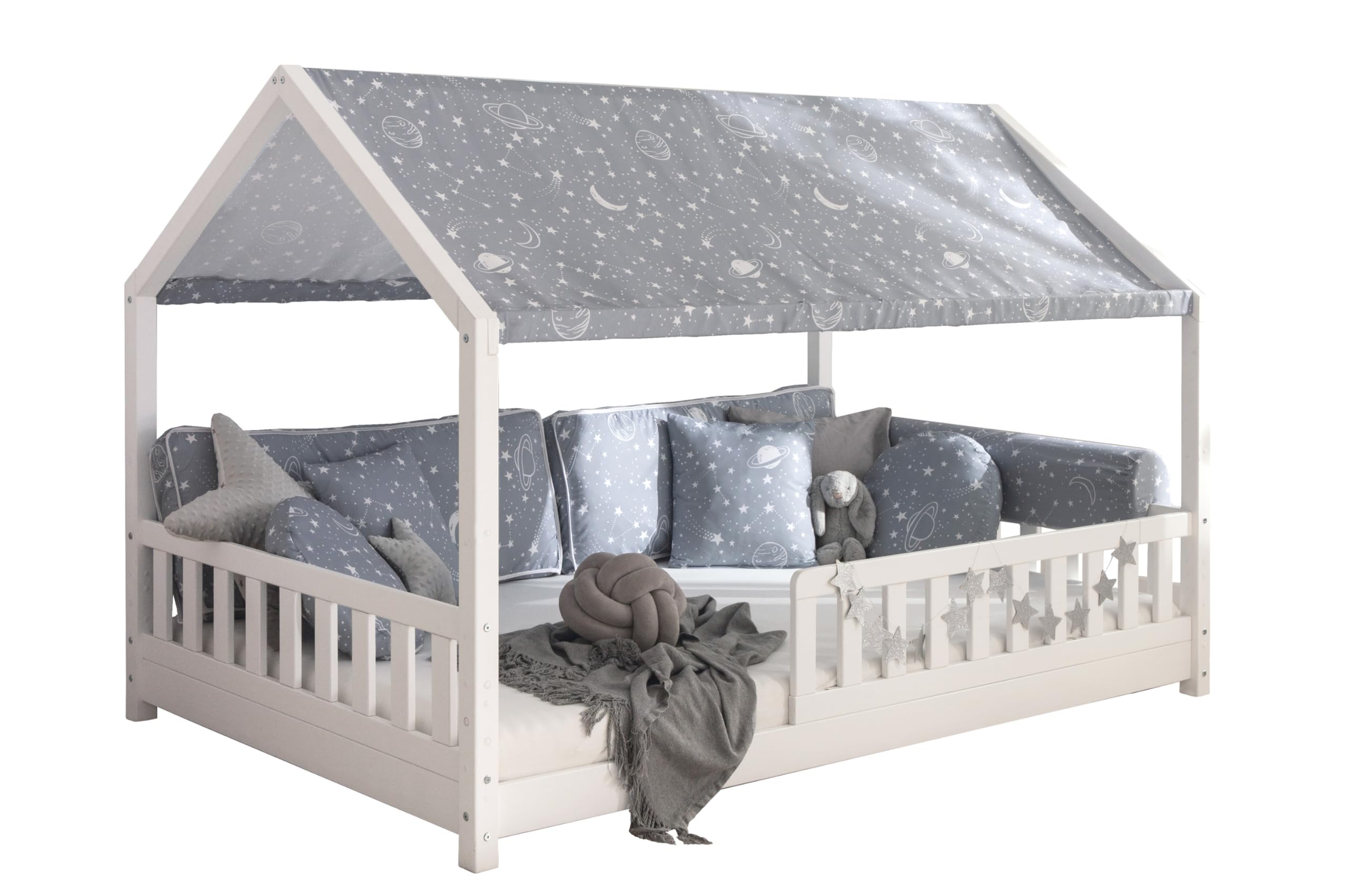 TiCAA Betthimmel Hausbett 2er Set – Kinderbett Vorhang aus Polyester Stoffhimmel Dachvorhang Deko