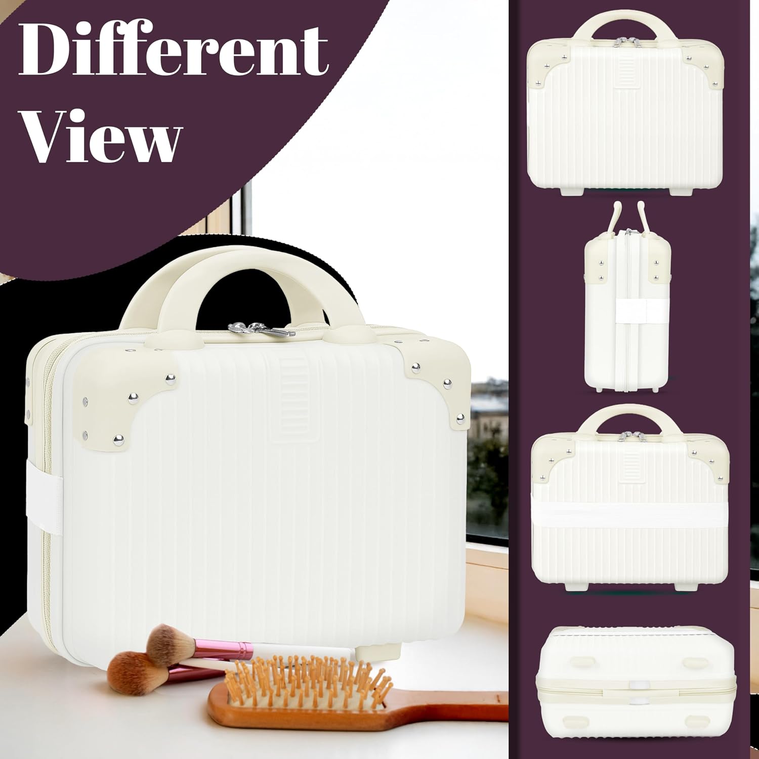 Storite Mini Hard Shell Travel Luggage & Makeup Case Portable Carrying Suitcase Makeup Storage Box for Women Cosmetic Travel Toiletry Bag Hand Nailart case Vanity Cases for Girls (White) image 3