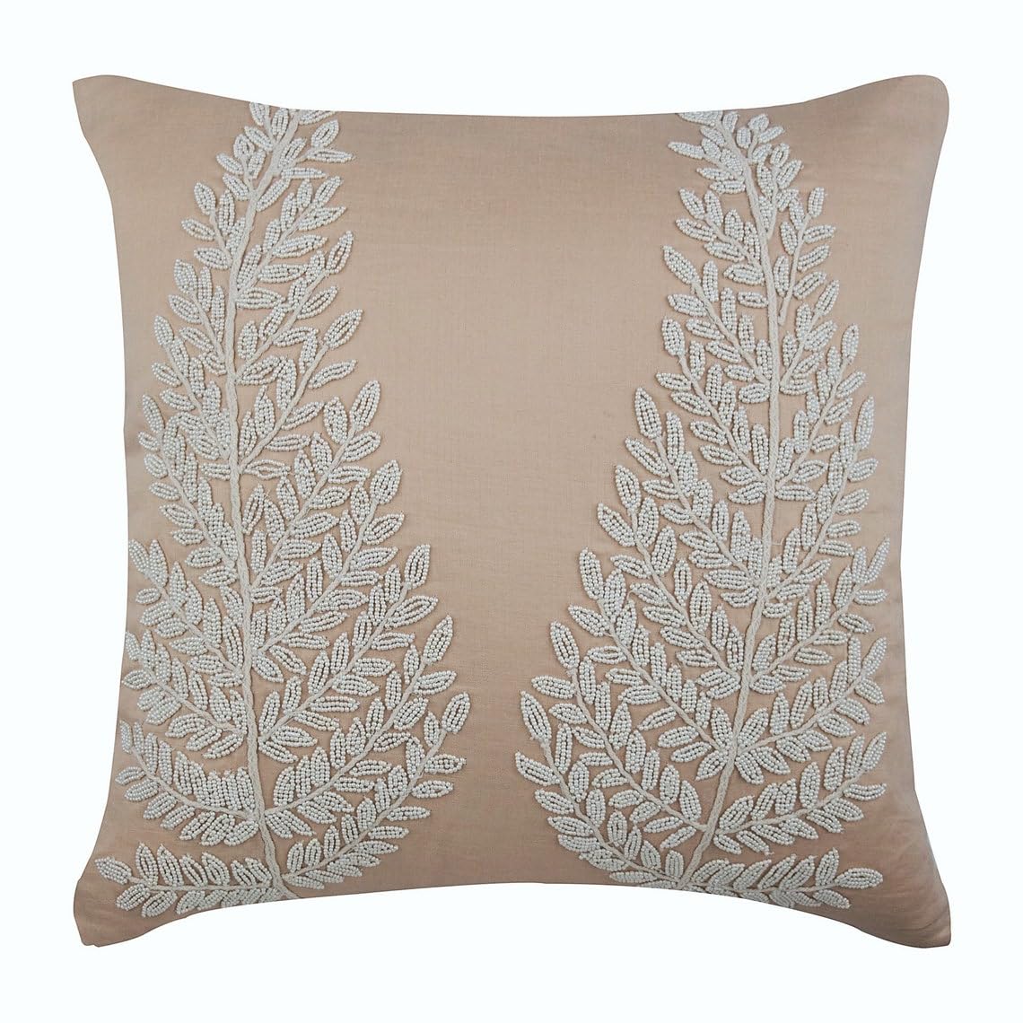 The HomeCentric Beige Throw Cushion Covers, Beaded Tree French Theme Throw Cushion Covers 40x40 cm (16x16 inch), Square Cotton Linen Cushion Covers, Floral Contemporary - Morning Angel — image 1