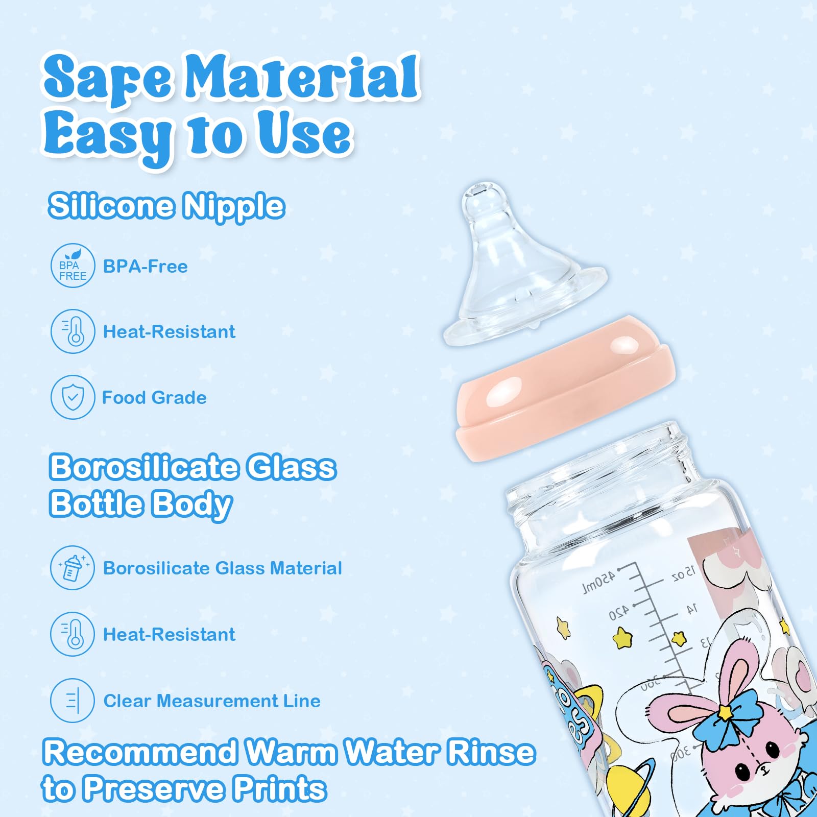 LittleForBig Adult Baby Bottle Ultra Printed Specialty Oversized Glass Feeding Baby Astros Pattern, Pink - Image 4