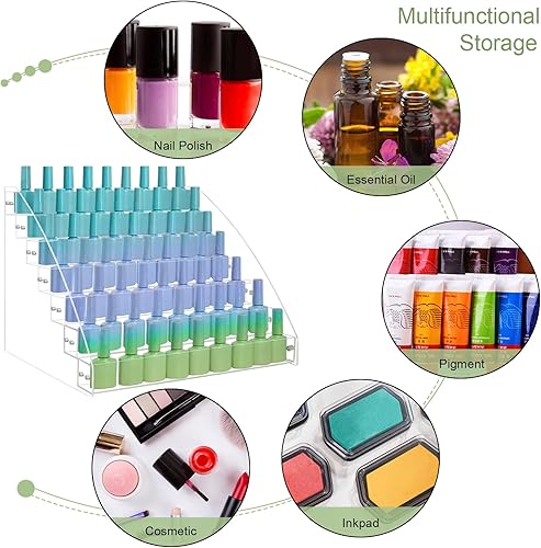 Miniatura 3 de 2 paquetes de 7 niveles organizador de esmalte de uñas, estante de exhibición de esmalte de uñas acrílico de varios niveles, soporte de exhibición