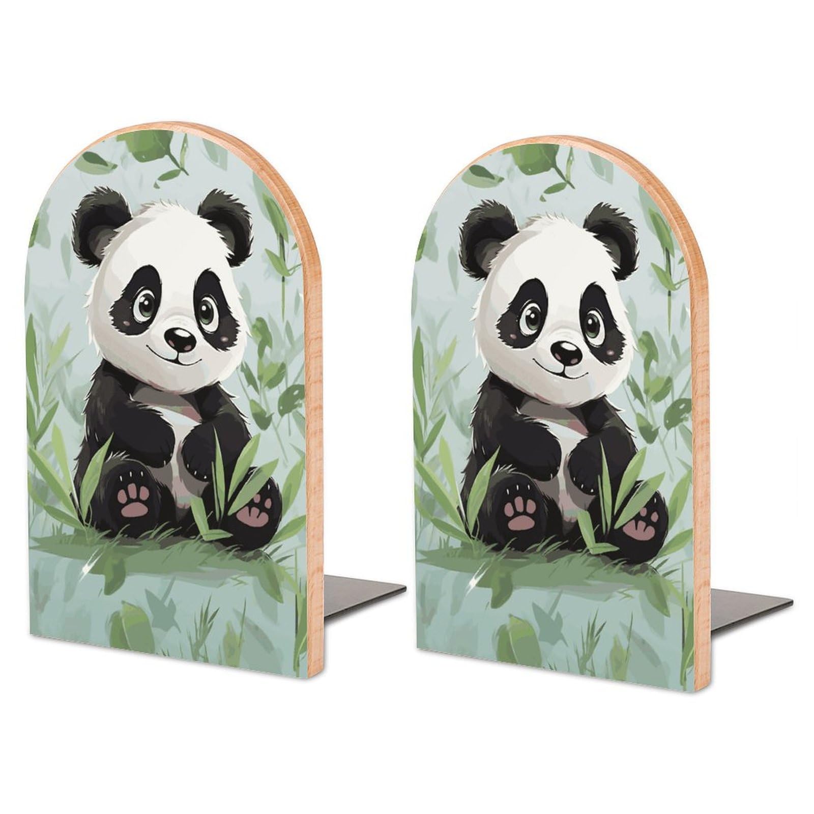 Serre-livres panda en bois de hêtre et métal de 17 cm pour l'organisation de vos étagères