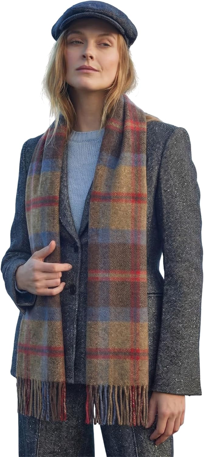 Biddy Murphy 100% Irish Wool Scarf for Women & Men, Soft & Warm, Plaid Tartan, 12" x 71", Made in Ireland