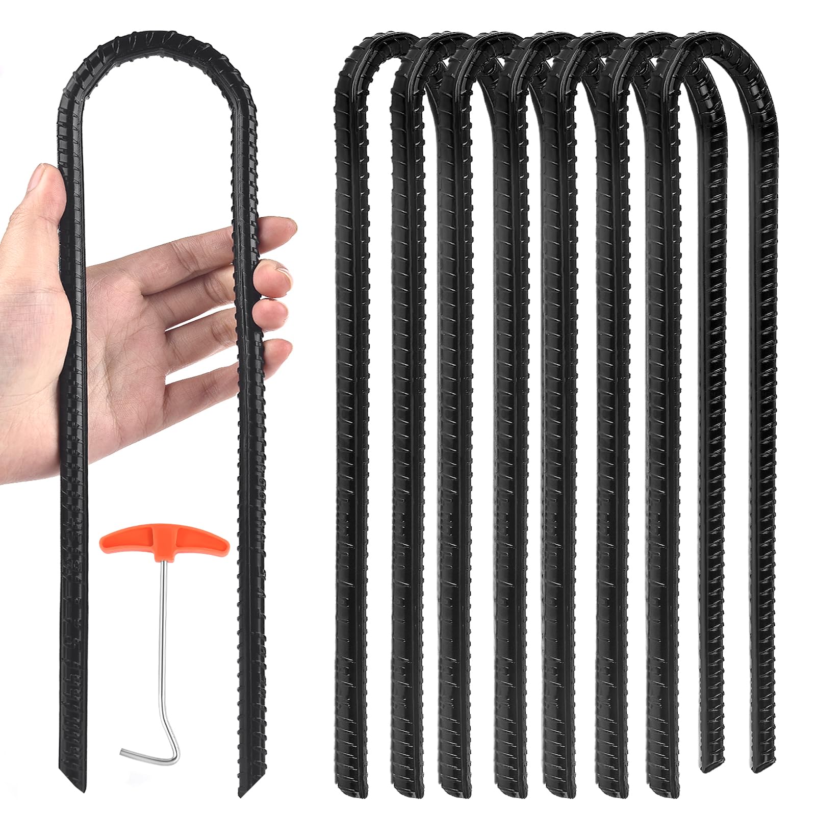 GESTONE Trampoline Ground Wind Stakes Anchors High Wind Heavy Duty, 8 Pack 12 Inch U-Shaped Rebar Tent Stakes for Camping Tents, Soccer Goals,Fences, Swing, Landscape,Garden Decoration