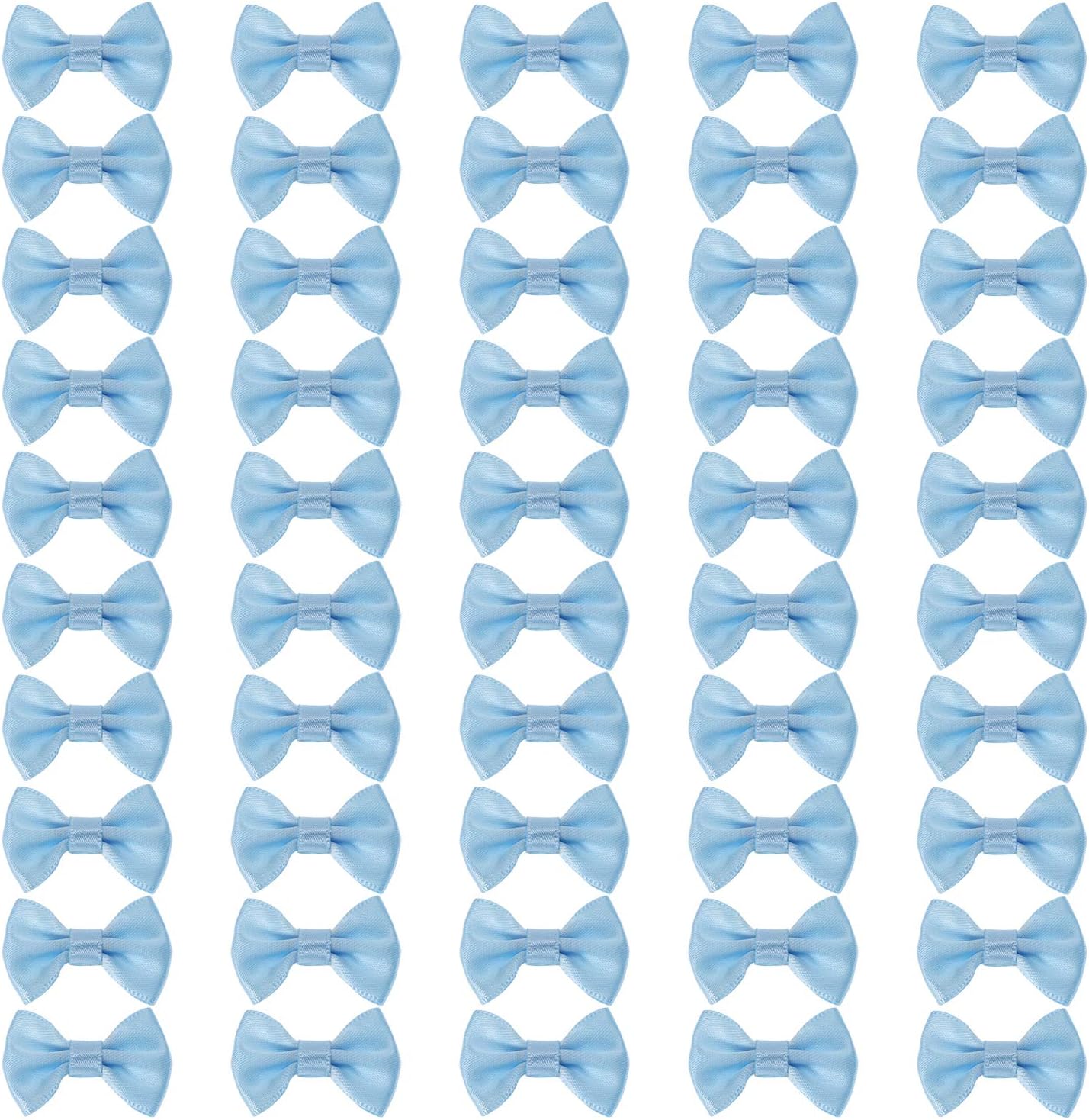ShapentyMini Satin Ribbon Bows Flowers Boutique for Sewing Scrapbook Baby Shower Wedding Christmas Gift Girls Dress Hair Accessories Crafting, 50PCS (Light Blue, 3.6 x 2.5cm)