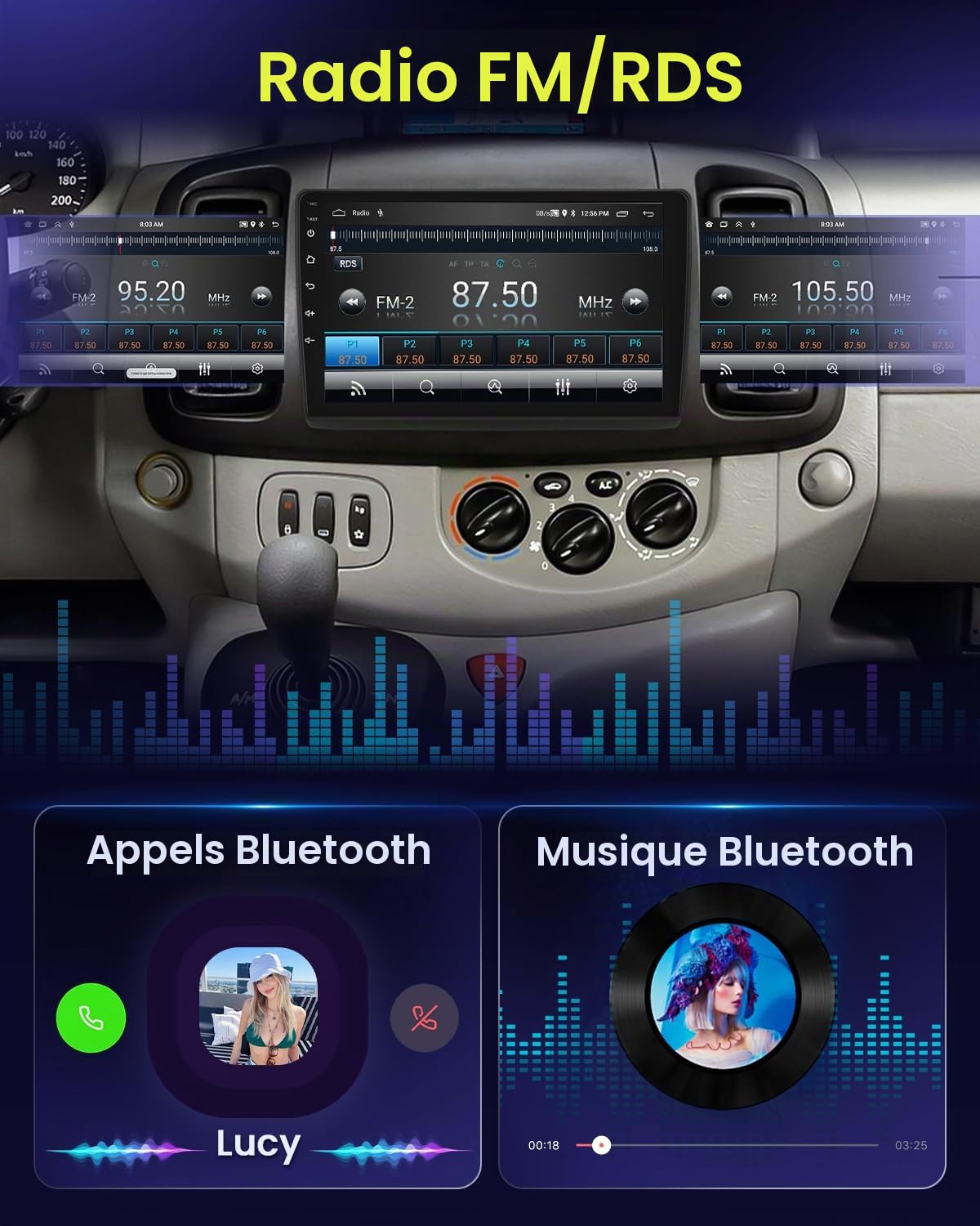 Hikity Android 15 2G+64G Autoradio Carplay pour Renault Trafic II 2001–2010