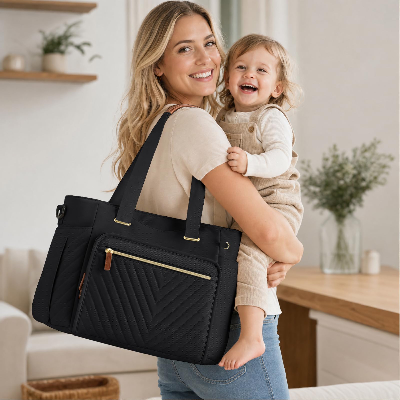 RAINSMORE Sac à Langer Sac Bébé avec Pochette Sucette et Matelas à Langer