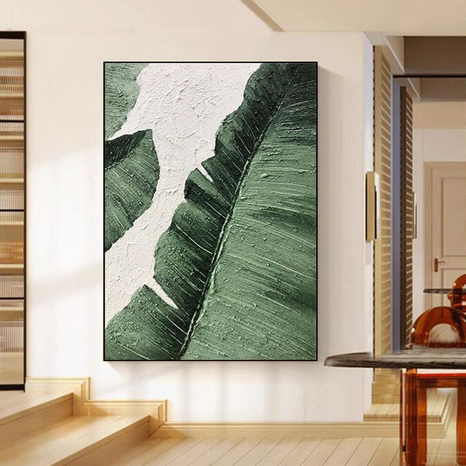 Tableau à l'huile plantes vertes pour décoration salon moderne